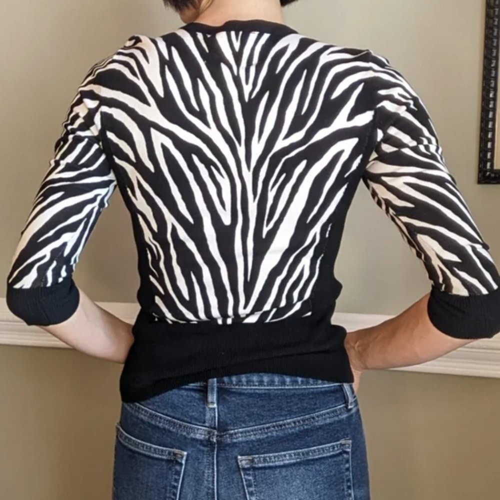 White House Black Market | Black & White Zebra-Print Fitted Cardigan